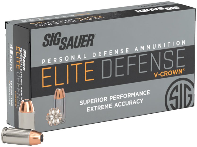 SIG AMMO 45ACP 185GR ELITE V-CROWN JHP 50/10